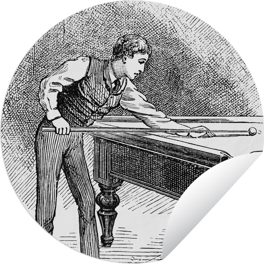 MuchoWow Gartenposter Outdoor-Poster Rund Eine historische Illustration eines Billard spielenden Mannes Ø 60 cm Gartendeko Rundes Poster draußen