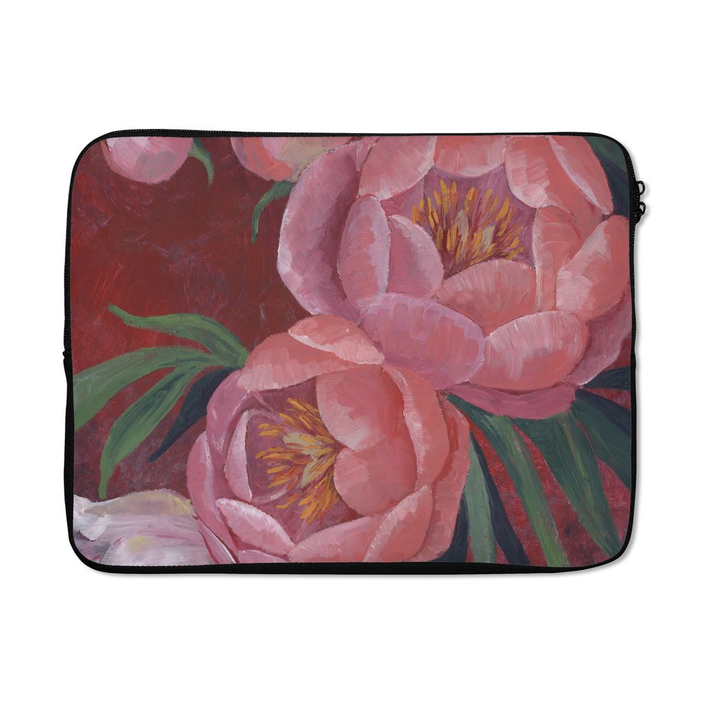 MuchoWow Laptop Hülle 17 Zoll Laptoptasche Blumen - Rosa - Malerei - Pflanzen - Zipper - Schutzabdeckung