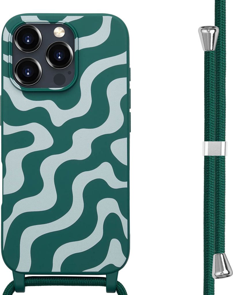 imoshion SilikonHülle design mit Band iPhone 16 Pro Max - Petrol Green Groovy
