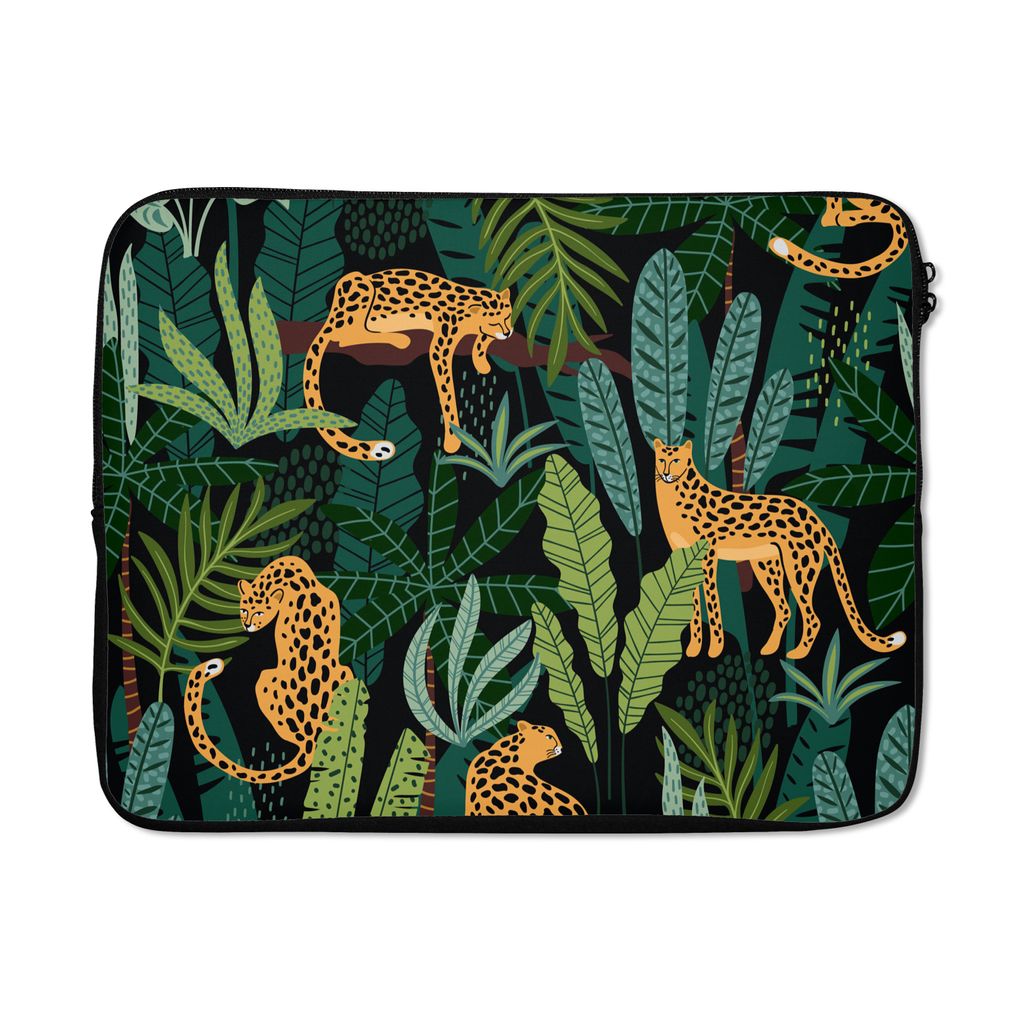 MuchoWow Laptop Hülle 17 Zoll Laptoptasche Dschungel - Panther - Muster - Jungen - Mädchen - Pflanzen - Zipper - Schutzabdeckung