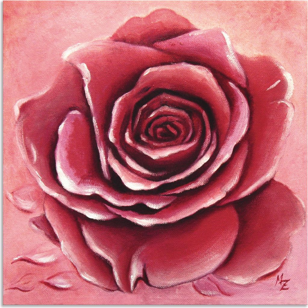 ARTland Wandbild Alu für Innen & Outdoor Rote Rose handgemalt Größe: 30x30 cm