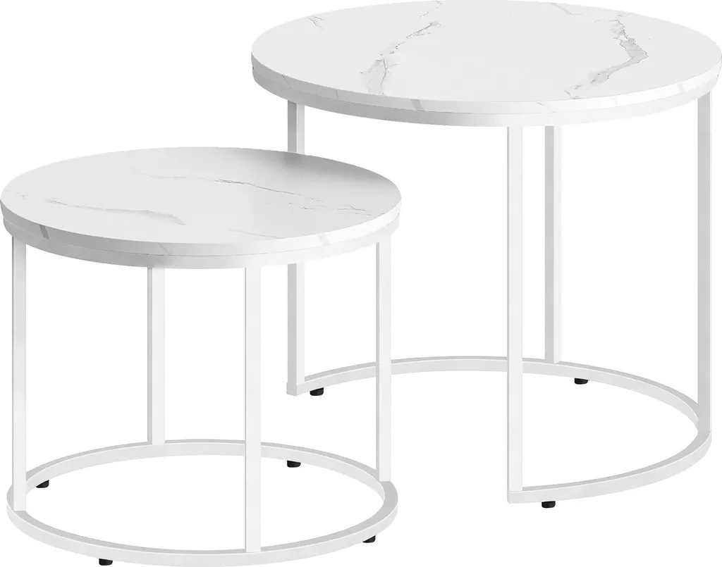 Table Basse Double Ronde Marbre Blanc, Idéal Petit Salon et Gain de Place