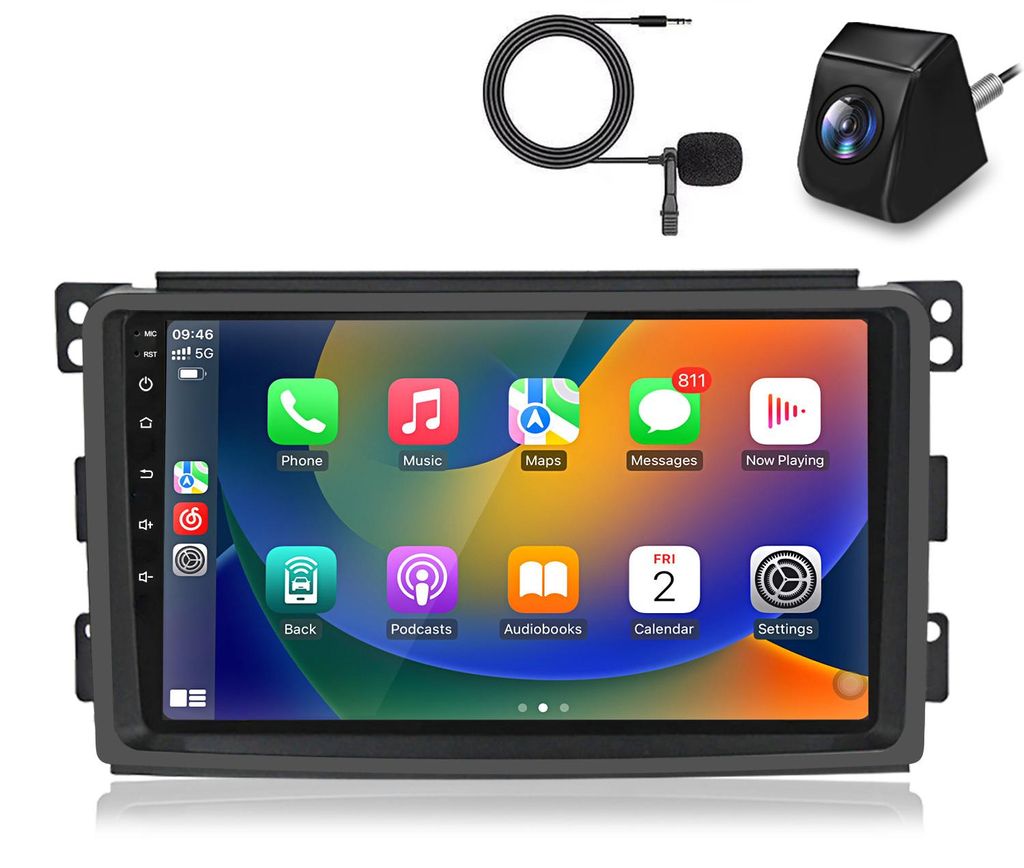 Carplay Autoradio Mit Kamera Mic Für Smart Fortwo 451 2005-2010 Android Auto GPS Navi WIFI DAB+ SWC RDS DSP USB BT 2+64GB