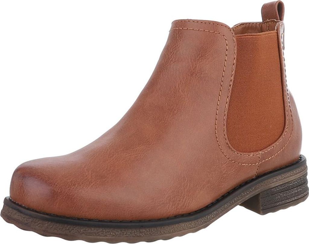 Ital-Design Damen Stiefeletten Chelsea Boots Leicht gefüttert Textiloptik, Lederoptik Flache Stiefeletten 90169730 Camel Gr. 39