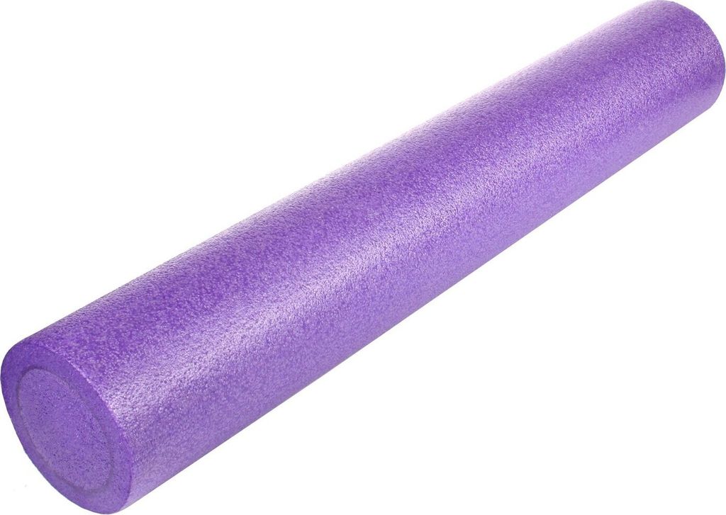 A purple foam roller is shown against a white background.