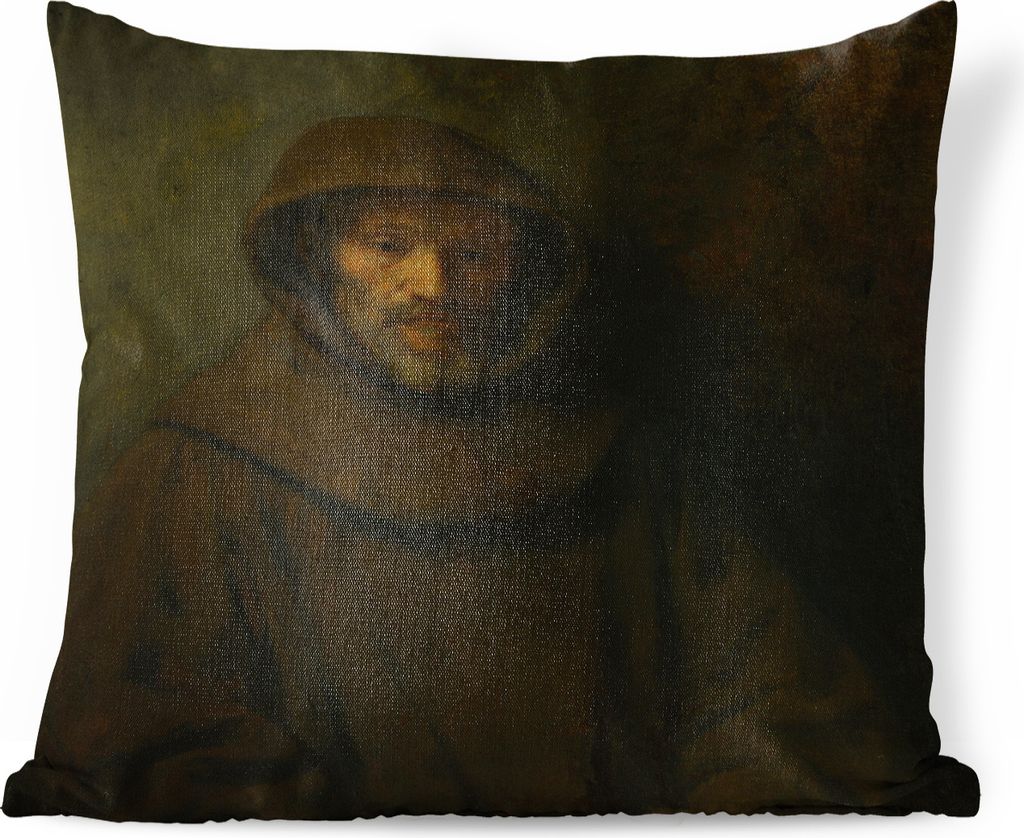 MuchoWow Zierkissen Sofakissen Wohnzimmer Dekokissen 60x60 cm Der Franziskanermönch - Gemälde von Rembrandt van Rijn - Sitzfläche - Foto Polster