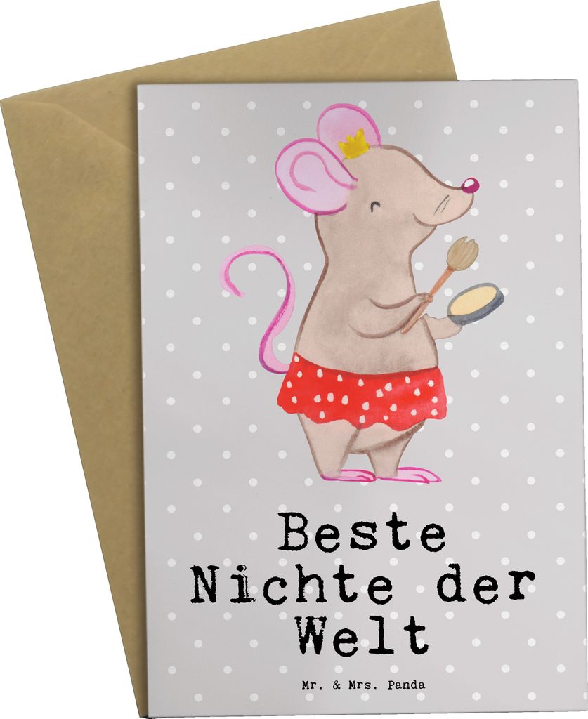 Mr. & Mrs. Panda Grußkarte Maus Beste Nichte der Welt - Grau Pastell - Geschenk, weihnachtskarten, Patentante, Patenkind, Geschenkidee, dankeskart...