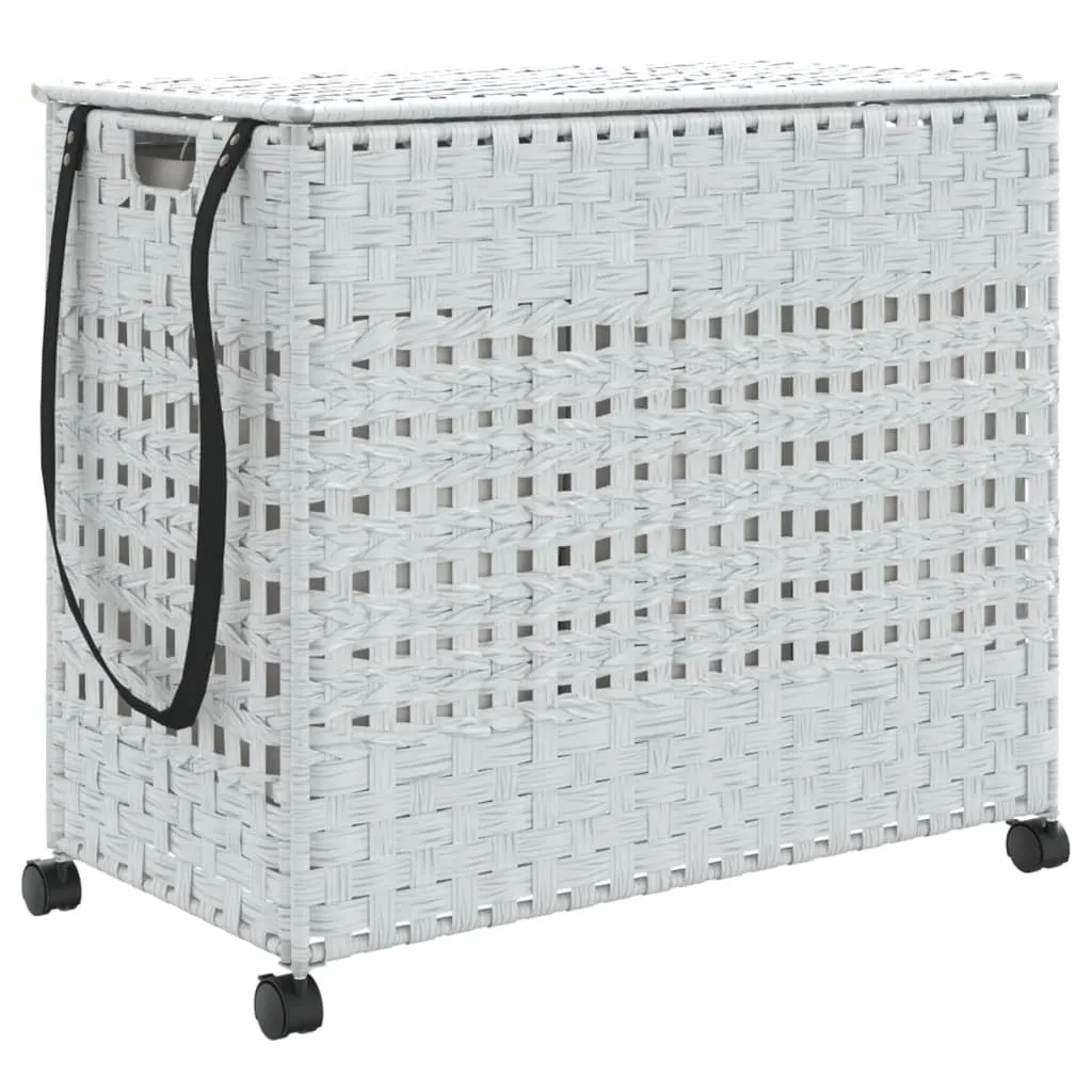 Panier à linge rotin blanc 60 cm de hauteur avec roulettes pivotantes