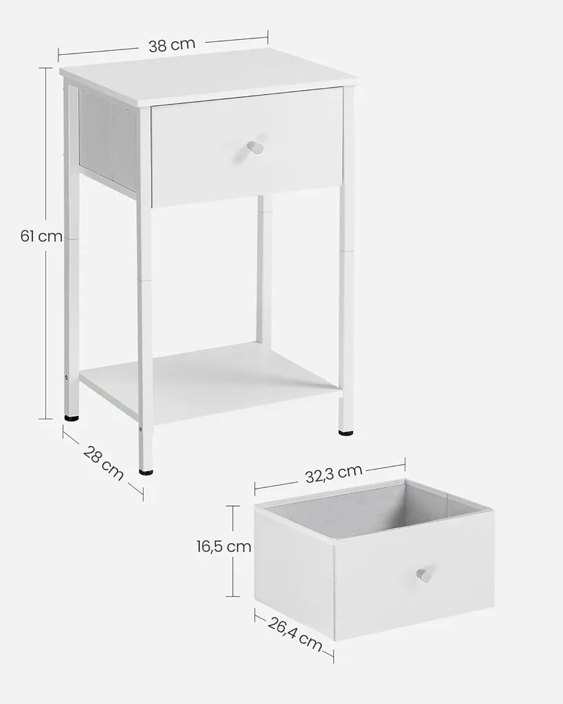 Petite table d'appoint design blanc avec tiroir de rangement et étagère - 2