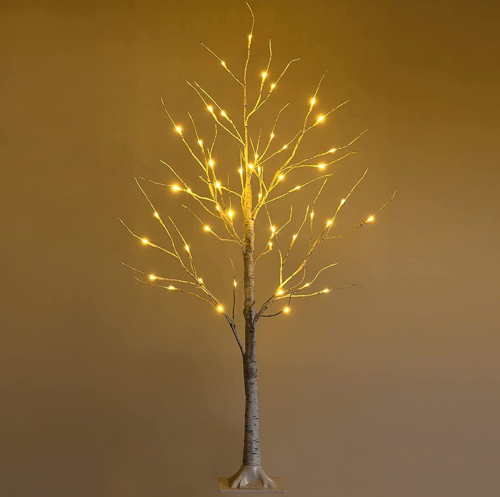 120cm künstliche weiße Birke mit 48 warmweißen LED-Lichtern, Beleuchteter Weihnachtsbaum für Festtage, Weihnachtsbaum für Partys und Feierlich...