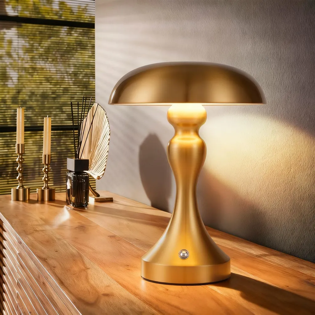 ZMH Lampada da Tavolo Batteria LED Oro - Luce Dimmerabile Retrò USB