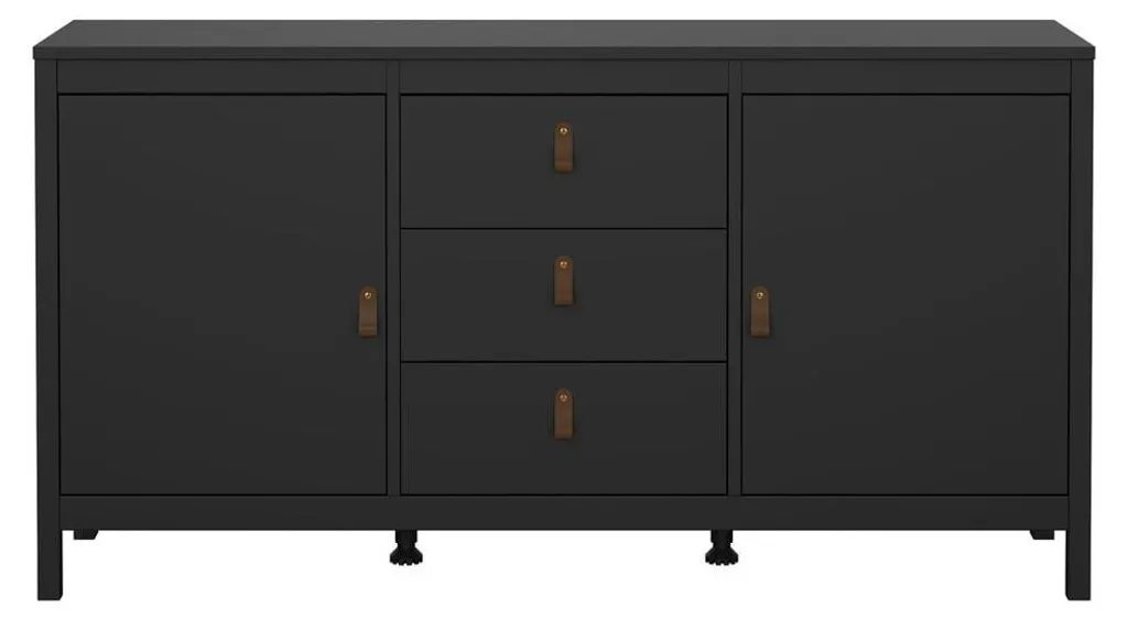 Meuble de rangement 151cm pour vaisselle, buffet noir 2 portes tiroirs
