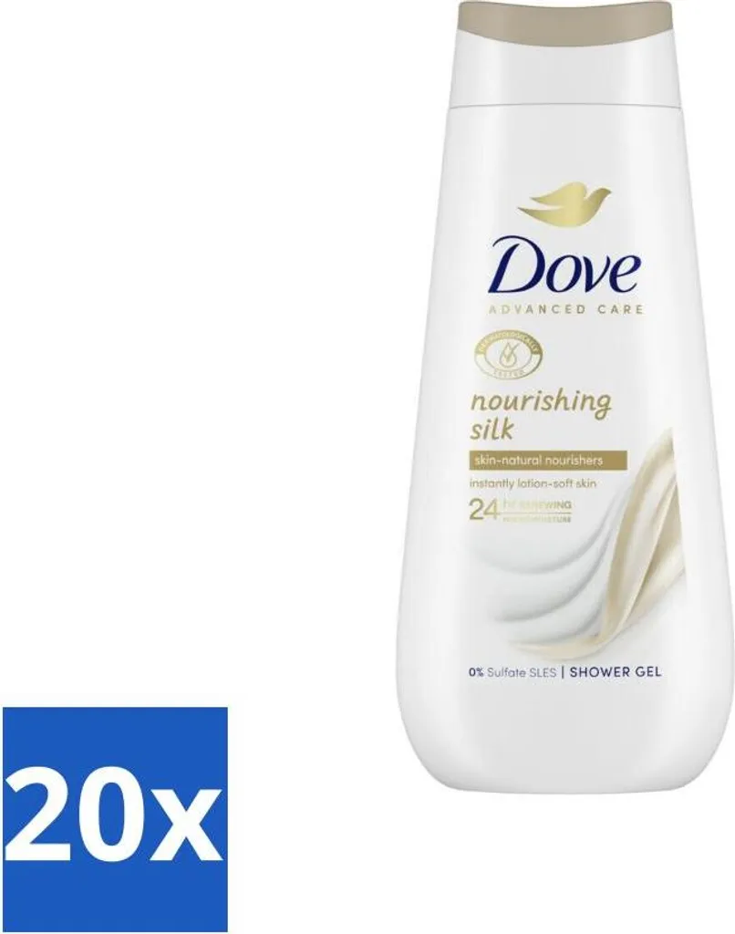 Crema doccia Dove - Seta nutriente - 225 ml - Confezione risparmio - 20 pezzi