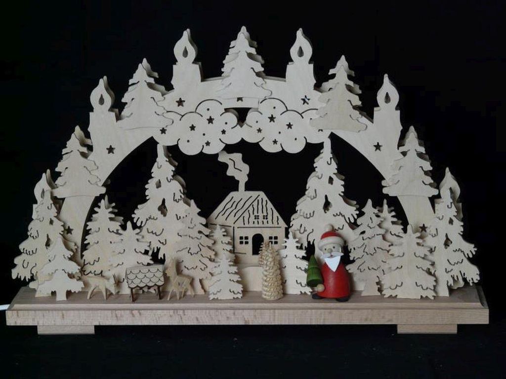 Schwibbogen mit Weihnachtsmann Futterkrippe und Beleuchtung BxHxT 50x31x7cm NEU