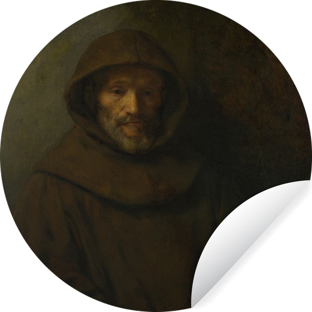 MuchoWow Runde Wandtattoo - Wandsticker Tapete Aufkleber Der Franziskanermönch - Gemälde von Rembrandt van Rijn Ø 30 cm Selbstklebend und Repo...