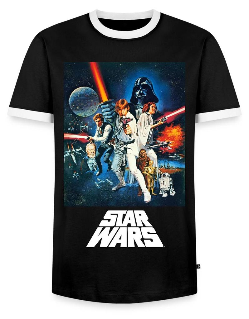 Star Wars Retro Motiv Männer Kontrast T-Shirt, L, Schwarz/Weiß