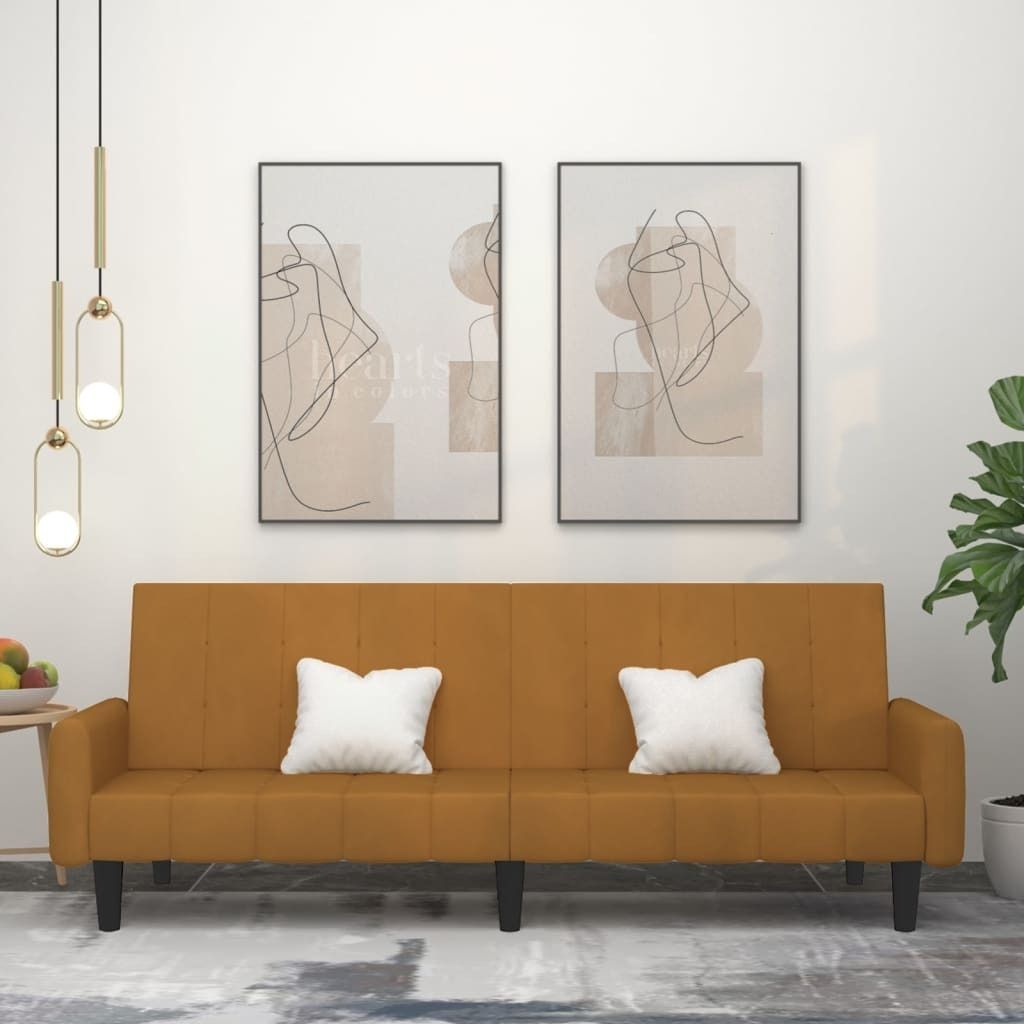 Design Schlafsofa 2-Sitzer Braun Samt, Schlafsofas 2024 Neu