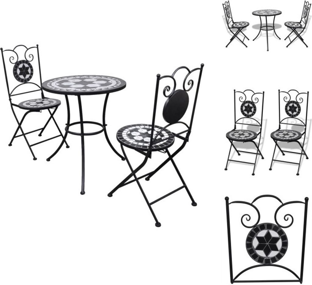 vidaXL 3-tlg. Bistro-Set Keramikfliese Schwarz/Weiß - Gartenmöbel-Sets
