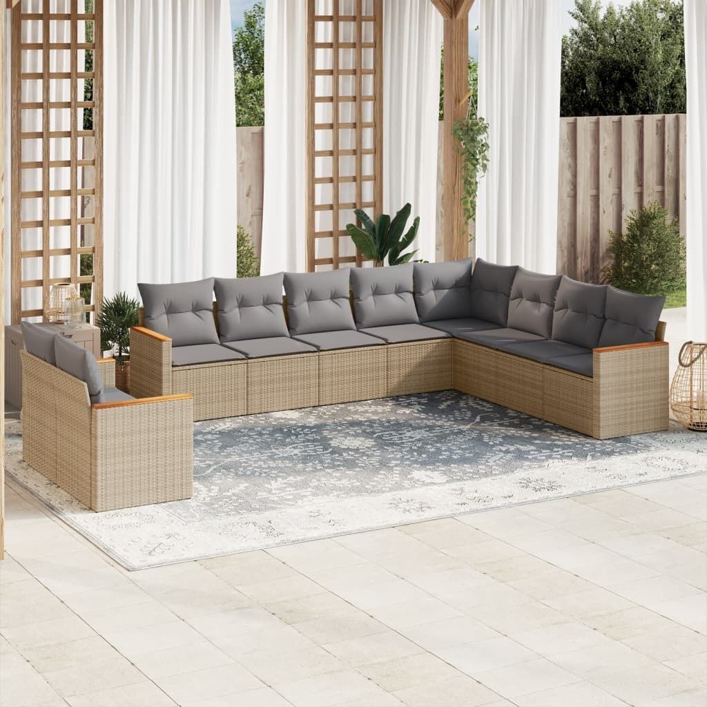 Maison Exclusive - 10-tlg. Garten-Sofagarnitur mit Kissen Beige Poly Rattan