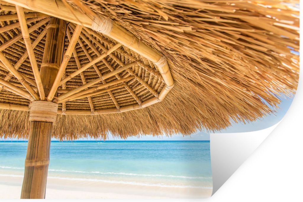 MuchoWow Wandtattoo Wandsticker Wandaufkleber Sonnenschirm - Strand - Meer - Tropisch 90x60 cm Selbstklebend und Repositionierbar - Aufkleber