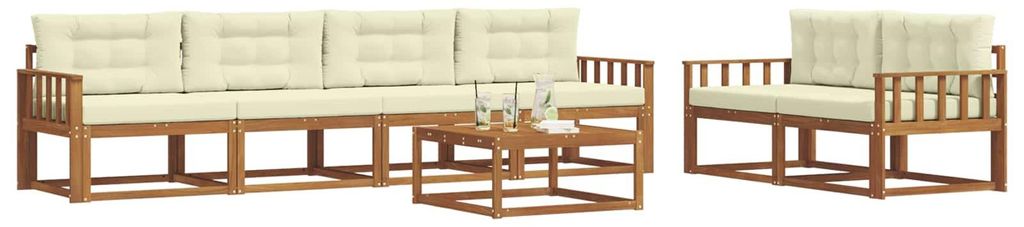 vidaXL Outdoor-Sofagarnitur mit Kissen 7 pcs Natur und Creme