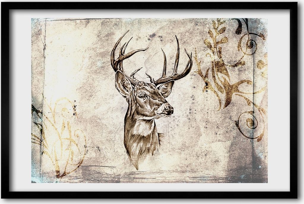 Bild 60x40 MDF-Rahmen, Wandkunst Hirsch