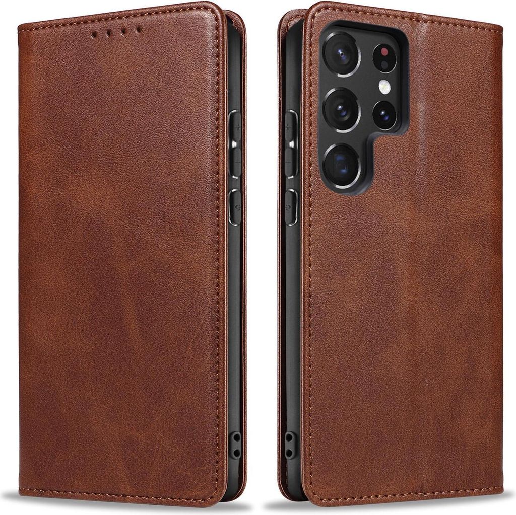 Handyhülle für Samsung Galaxy S23 Ultra Kunstleder Flip Cover Hülle Handytasche Case Kartenfach Farbe: Dunkelbraun