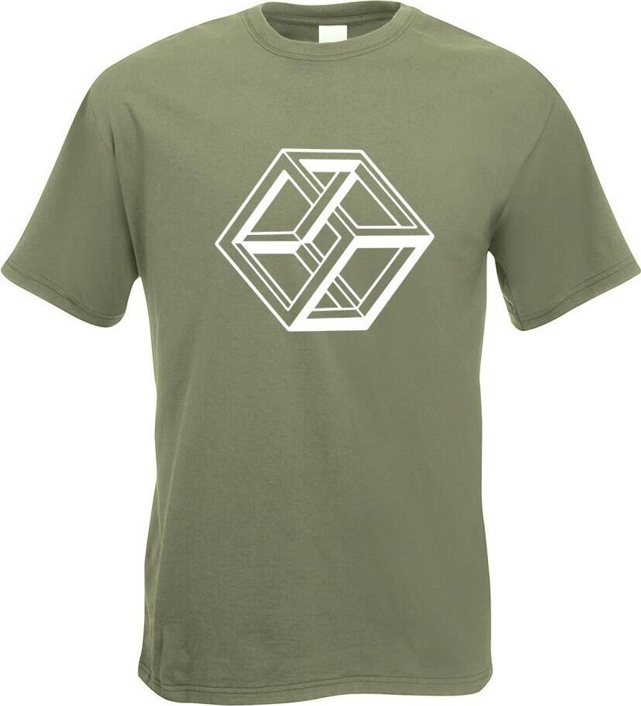 Kiwistar - T-Shirt - Olive - Neckar Würfel - Optische Täuschung Motiv Bedruckt Funshirt Design Print - mit Motiv Bedruckt - Funshirt Design - Spo...