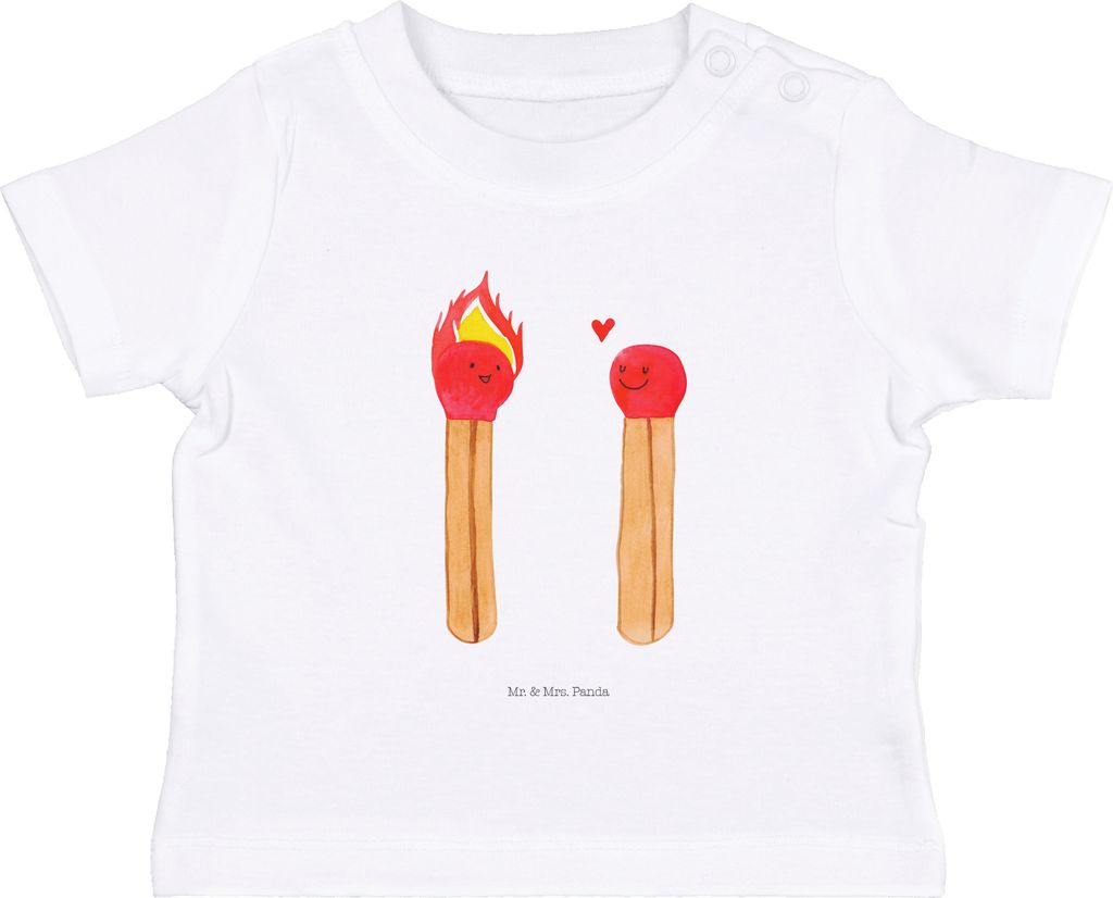 Mr. & Mrs. Panda T-Shirt Streichhölzer 0. - 6. Monat - Weiß - Geschenk, Liebesgeschenk, Liebesbeweis, Baby Shirt, Babyshirt, Jerseyshirt, Kinder,...
