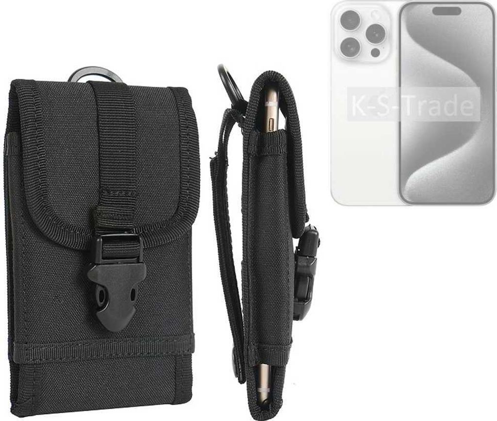 K-S-Trade Holster Handy Hülle kompatibel mit Apple iPhone 15 Pro Holster Handytasche Gürtel Tasche Schutz Hülle Robust Outdoor schwarz