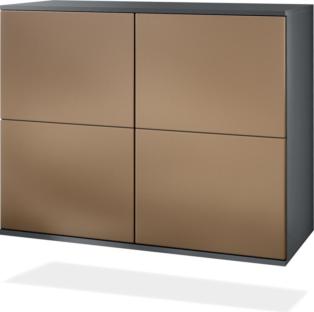 Vladon Kommode Rova V3, Moderner Küchenschrank mit 4 Push-to-Open Türen Anthrazit matt / Bronze Optik (92,5 x 73.5 x 35)
