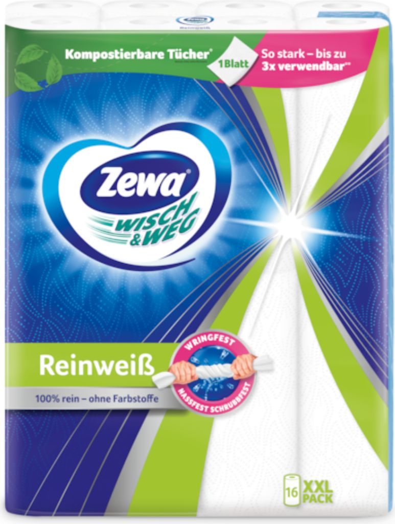 Zewa Küchenrollen WISCH&WEG Reinweiss 2-lagig, 16 Rollen Produktbild 1
