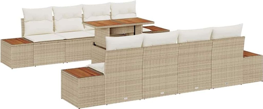 Garten-Sofa-Set mit Speicher 9 pcs Beige Poly Rattan