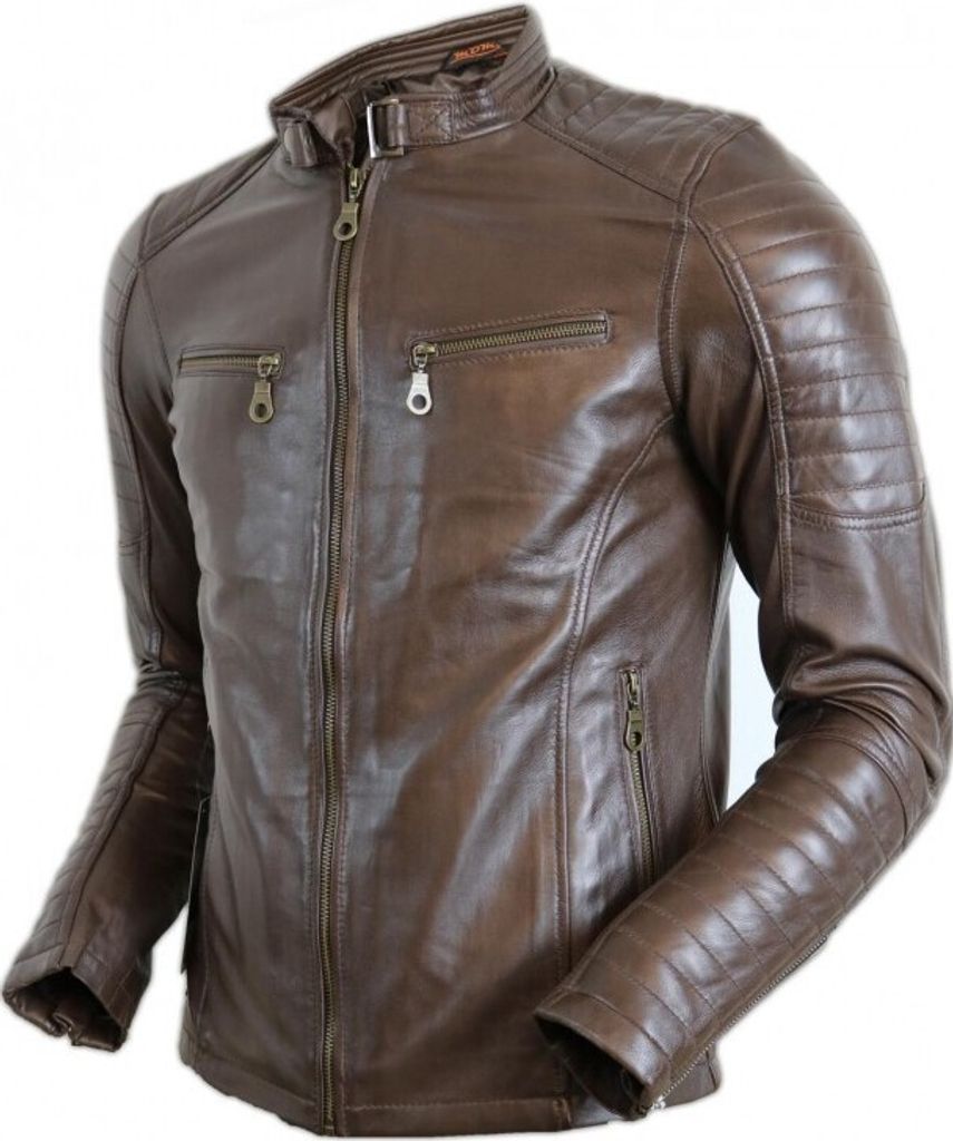 Herren Bikerjacke echt-leder Lederjacke Slim Fit Clubjacke Gesteppt Stepp (3XL)