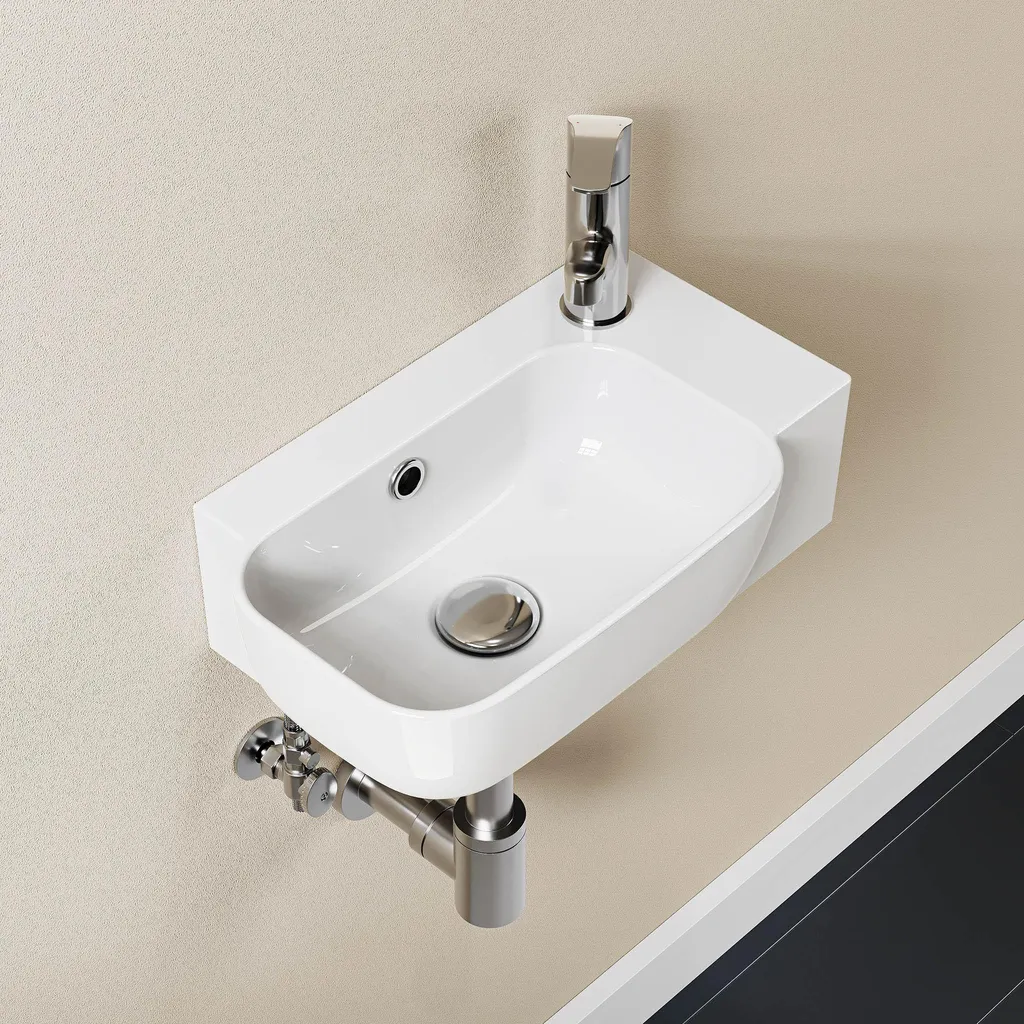 HOROW Lavabo sospeso Lavabo da appoggio Lavabo a parete Lavabo con foro per rubinetto e troppopieno