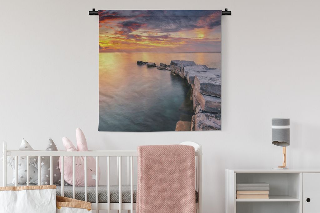 MuchoWow Wandteppich Wandbehang Steinweg zum Meer 90x90 cm Tapisserie Dekoration Wandtuch - Wandaufhänger