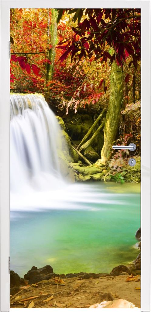 MuchoWow Türtapete Selbstklebende Türfolie Herbst - Wasserfall - Natur 85x215 cm Türposter Türaufkleber Klebefolie Türklebefolie - Aufkleber...