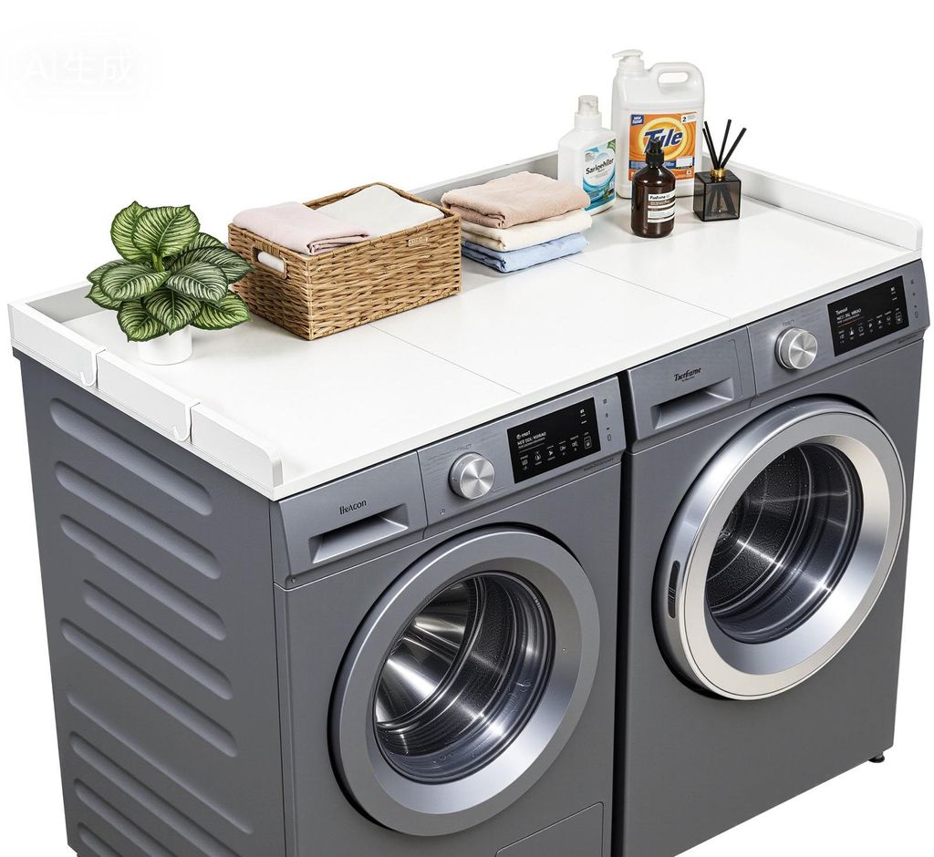 Arbeitsplatte für Waschmaschine und Trockner - Auflageboard - 137 x 69,9 cm - Erhöhter Rand - Mit Haken - Bis 113 kg belastbar - Für Waschküche...