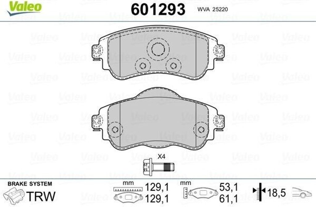 VALEO 601293 - OE 4254 A9 Bremsbeläge, Vorne für C4 II (NC), DS4