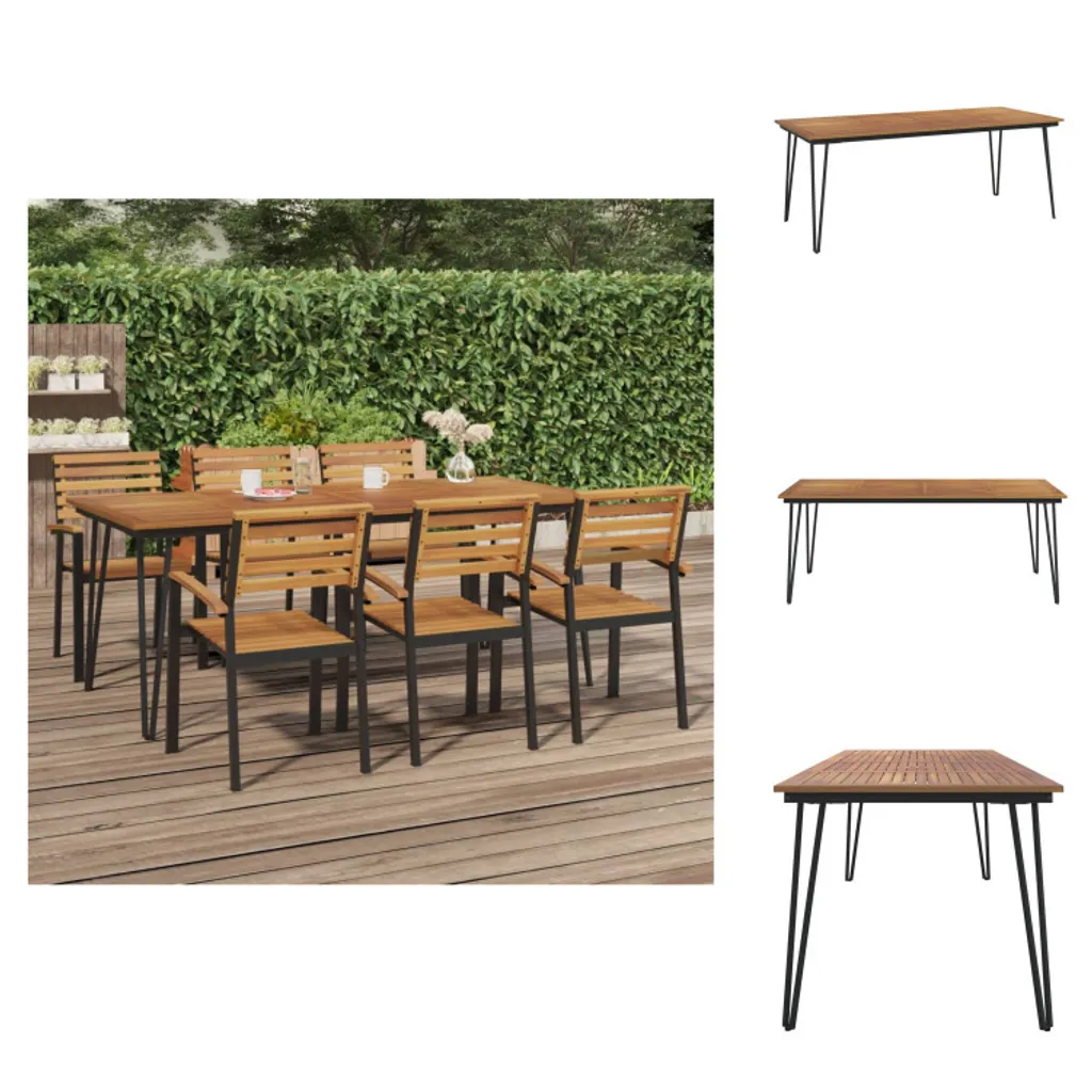 Table de Jardin Acacia 200x90 cm et Pieds Métal Design Épingle Noir Mat