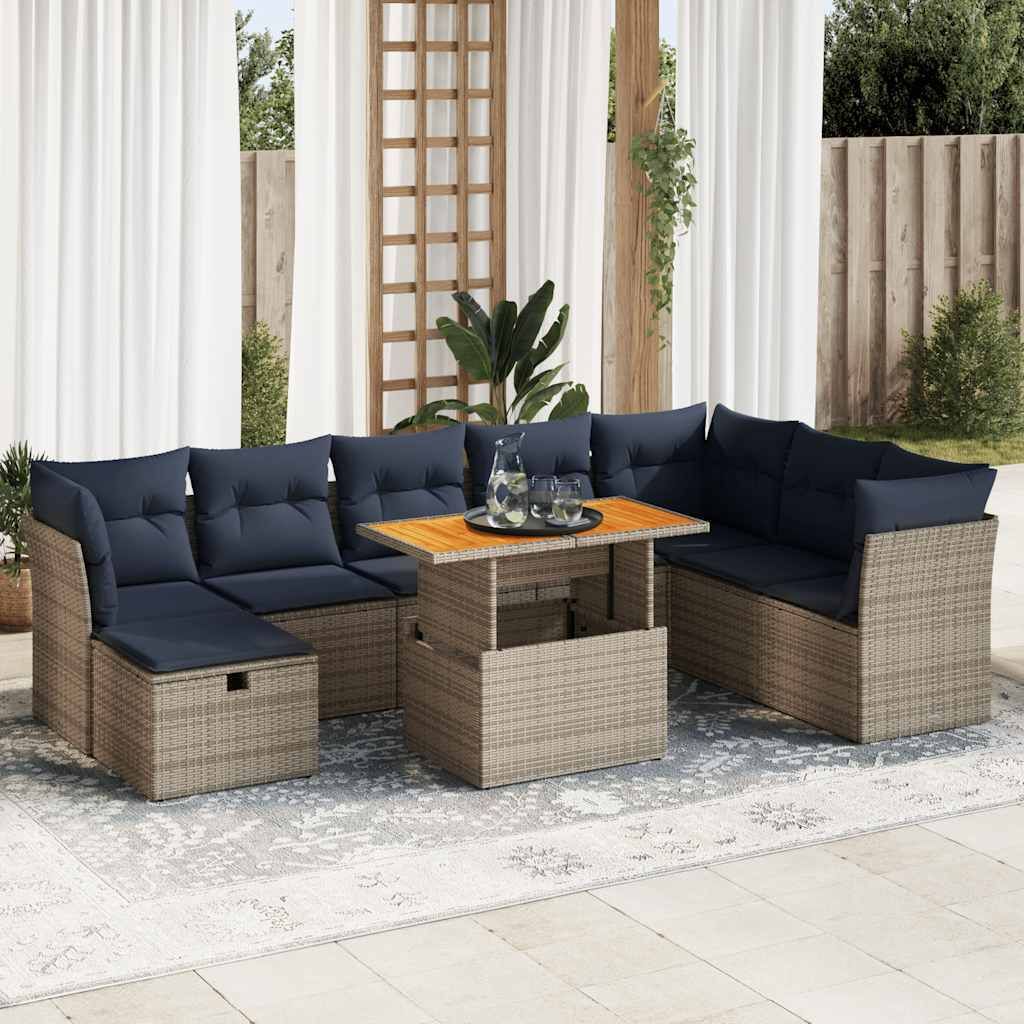 Maison Exclusive - 9-tlg. Garten-Sofagarnitur mit Kissen Braun Poly Rattan Akazie