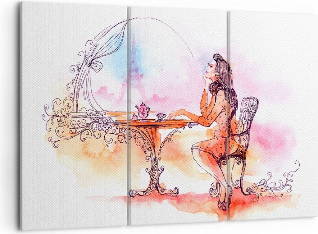 Bild auf Leinwand - Leinwandbild - weiblich urban Tee Paris - 105x70cm - Wand Bild - Wanddeko - Leinwanddruck - Bilder - Kunstdruck - Wanddekoratio...