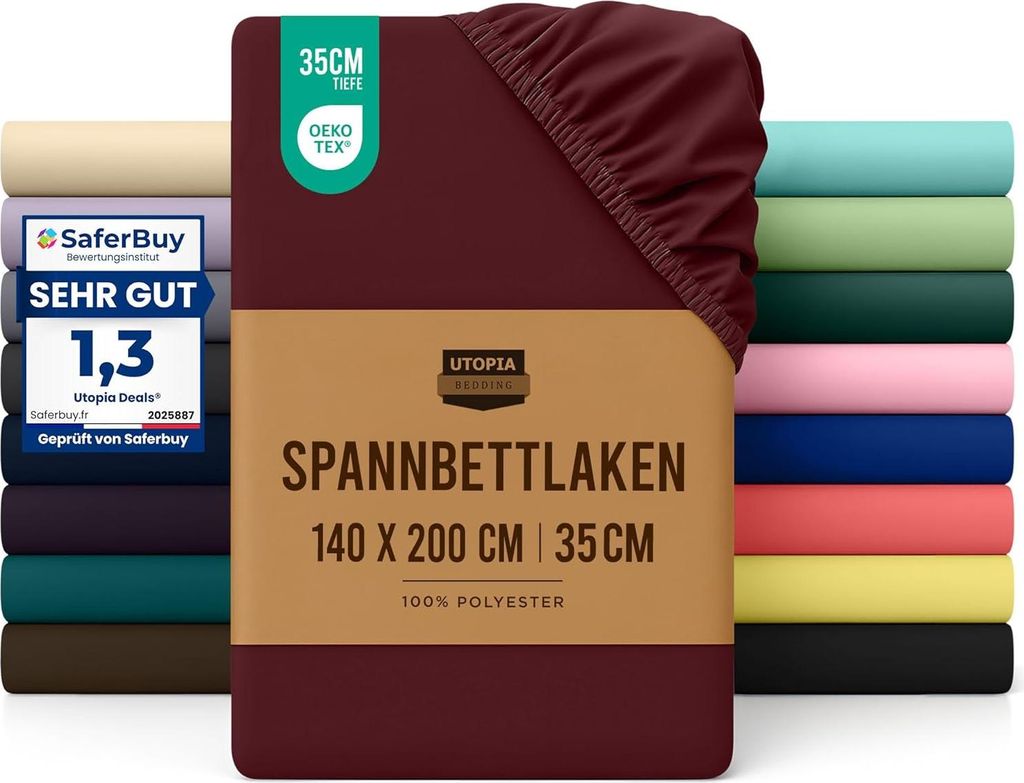 Utopia Bedding - Spannbettlaken 140x200cm - Burgunderrot - Gebürstete Polyester-Mikrofaser Spannbetttuch - 35 cm Tiefe Tasche