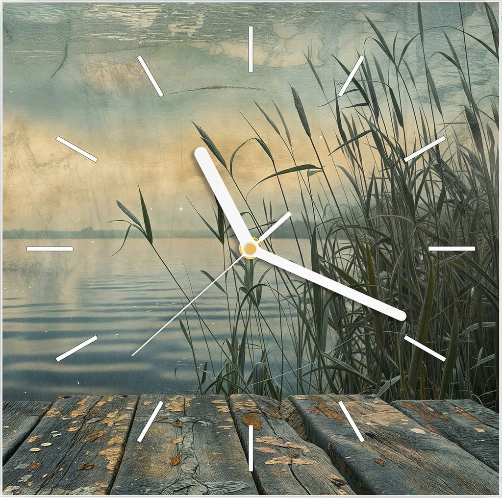 Wanduhr aus Glas mit Motiv Seeufer Abendstimmung- 30 x 30 cm - inkl. Aufhängesystem