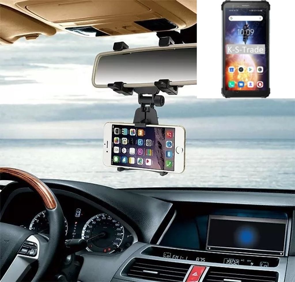 K-S-Trade Smartphone Halterung kompatibel mit Blackview BV6600E Rückspiegel Halterung schwarz Auto Halterung KFZ Halter