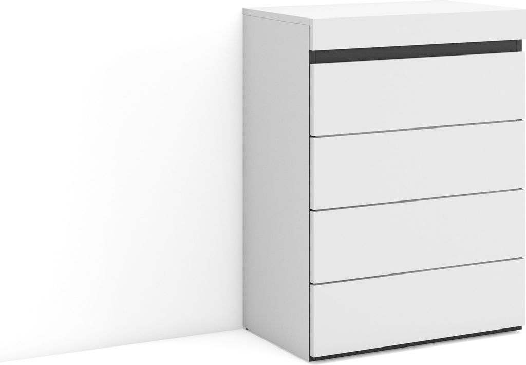 Kommode mit Schubladen, 57x35x75 cm, Für Schlafzimmer, Sideboard, Schrank, Weiß und Schwarz