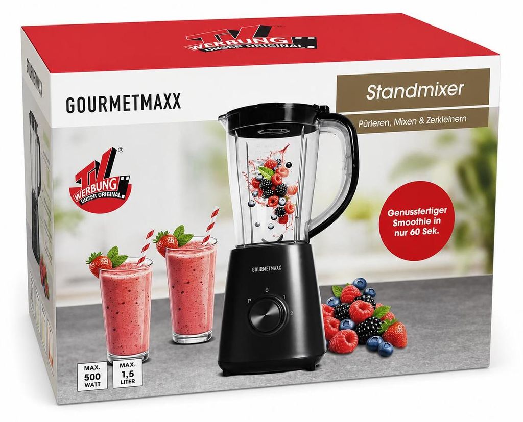 GOURMETmaxx Standmixer 500 W schwarz mit 1,5 Liter Produktbild  KI-generiertes Bild