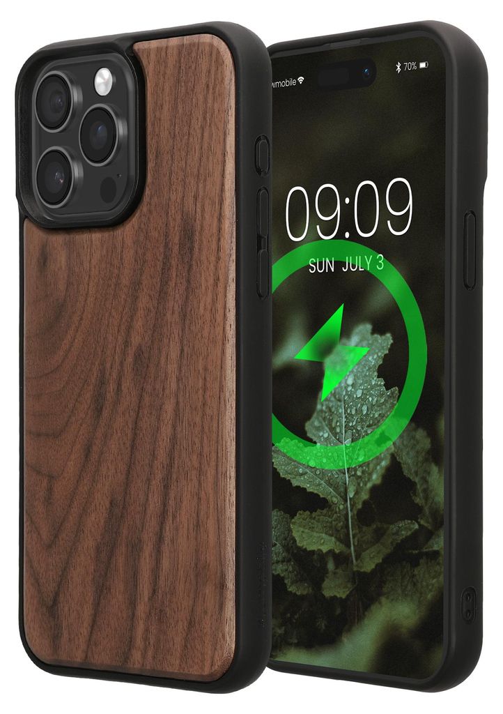 kwmobile Echtholz Schutzhülle kompatibel mit Apple iPhone 15 Pro Max Hülle - Cover aus Holz und TPU - Kompatibel mit MagSafe - Case in Dunkelbraun