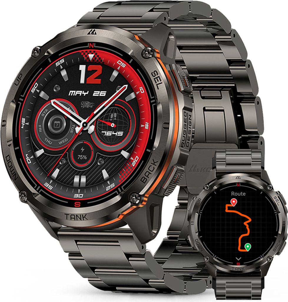 KOSPET TANK T3 Ultra 2 GPS Smartwatch Herren,Edelstahl Gehäuse, 5ATM Wasserdicht, 60+Tage Akkulaufzeit, Bluetooth anrufen,Fitnessuhr mit 1,43" A...