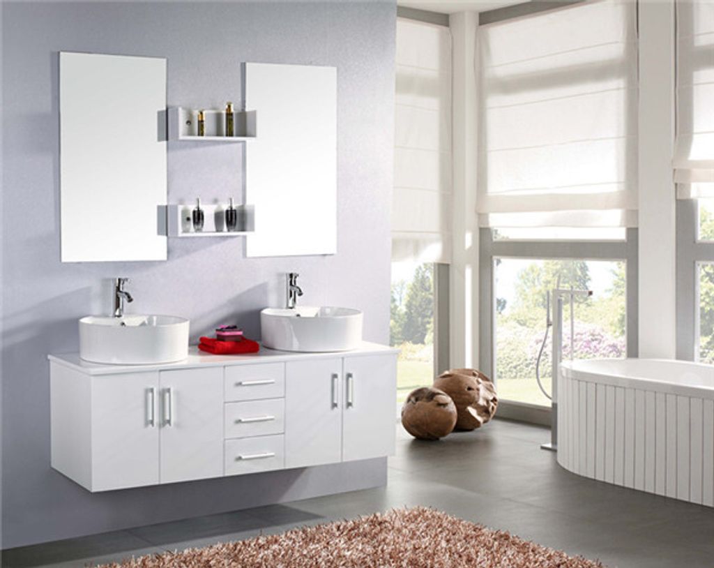 Badmöbel Badezimmermöbel Badezimmer Waschbecken Waschtisch Schrank Spiegel Set Wasserhähne enthalten 150 cm mod. white lion